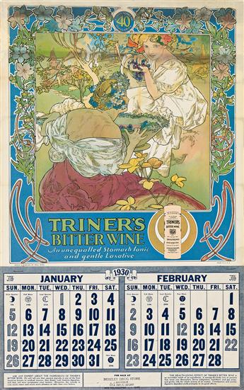 ALPHONSE MUCHA (1860-1939). TRINER'S BITTER WINE. 1907 & 1930. 21¼x13 inches, 54x33 cm. Brown & Bigelow, St. Paul, Minnesota.                    